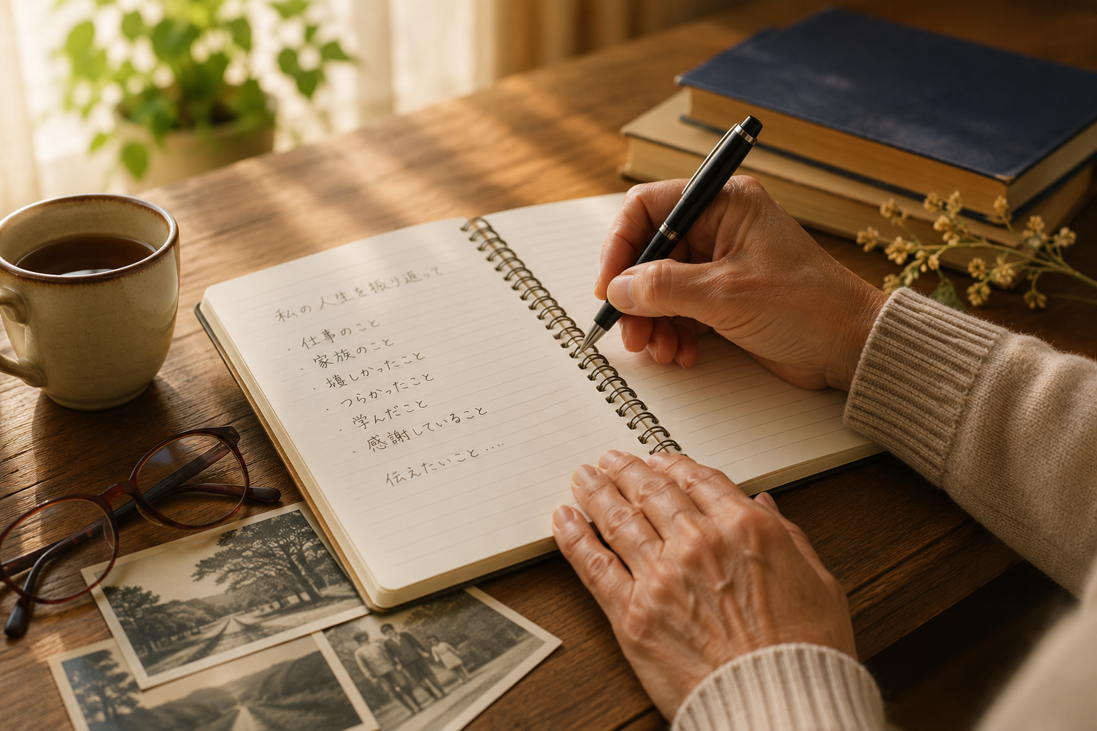 ノートに人生経験を書き出している手元の写真