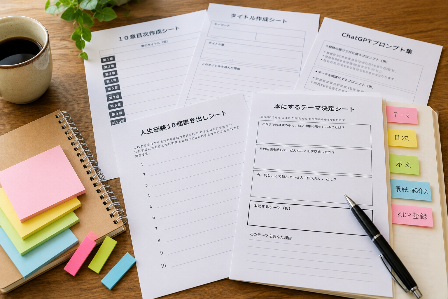 作業シートとペンと付箋の写真